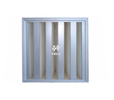 Gegalvaniseerd staal frame V Bank HEPA Filter, 0.3um HEPA gevlegde luchtfilter H13 Hoog stofcapaciteit